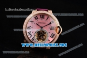 Cartier Ballon Bleu De Tourbillon Swiss Tourbillon Manual Winding Rose Gold Case with Pink Dial Purple Leather Strap and Roman Numeral Markers