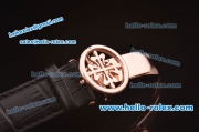 Patek Philippe Skeleton Tourbillon SM Phase Automatic Rose Gold Case Black Leather Strap