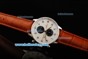 IWC Portuguese Chronograph Quartz Movement White Dial with Steel Arabic Numerals and Brown Leather Strap