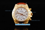 Rolex Daytona Oyster Perpetual Chronometer Automatic Gold Case with White Dail and Number Marking-Leather Strap