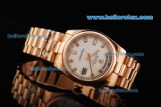 Rolex Day-Date Swiss ETA 2836 Automatic Movement Rose Gold Case with White Dial and Diamond Hour Markers