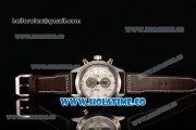 IWC Pilot's Watch Spitfire Chrono Miyota Quartz Steel Case with Brown Leather Strap White Dial and Arabic Numeral Markers