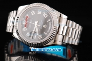 Rolex Day Date II Oyster Perpetual Automatic Movement Silver Case with Black Dial and White Number Markers