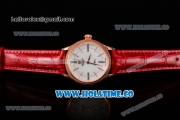 Rolex Cellini Time Asia 2813 Automatic Rose Gold Case with White Dial Red Leather Strap and Stick/Roman Numeral Markers