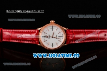 Rolex Cellini Time Asia 2813 Automatic Rose Gold Case with White Dial Red Leather Strap and Stick/Roman Numeral Markers