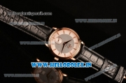 Omega De Ville Co-Axial Swiss ETA 2824 Automatic Rose Gold Case with Diamonds Markers Silver Dial and Black Leather Strap