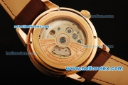 Jaeger-LeCoultre Duometre Tourbillon Automatic Movement Rose Gold Case with White Dial and Brown Leather Strap
