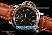 Panerai Luminor Pam 000 Logo Asia 6497 Manual Winding Movement Steel Case with Black Dial and Brown Leather Strap