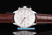 IWC Portugieser Chronograph Quartz Movement Silver Case with Number Markers-White Dial and Brown Leather Strap IWC Portugieser Chronograph Quartz Movement Silver Case with Number Markers-White Dial and Brown Leather Strap