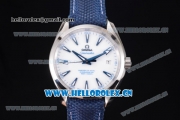 Omega Seamaster Aqua Terra 150M Clone 8500 Automatic Steel Case with White Dial Blue Leather and Stick Markers (EF)