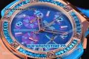 Hublot Big Bang Tutti Frutti 38MM Chrono Miyota OS20 Quartz Rose Gold Case with Blue Dial Stick/Numeral Markers and Diamonds Bezel