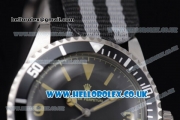 Rolex Submariner Vintage Asia 2813 Automatic Steel Case with Black Dial Grey/Black Nylon Strap and Dot Markers