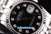 Rolex Datejust Oyster Perpetual Automatic Movement Silver Case with Black Dial and Diamond Markers