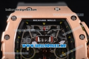 Richard Mille RM 011 Felipe Massa Flyback Swiss Valjoux 7750 Automatic Rose Gold Case with Skeleton Dial and Black Rubber Strap Arabic Numeral Markers