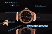 Hublot Big Bang Swiss Quartz Rose Gold Case with Stick/Numeral Markers Diamond Bezel and Black Rubber Strap