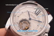 Cartier Calibre de Swiss Tourbillon Manual Winding Movement Steel Case with White Dial and Brown Leather Strap