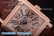 Franck Muller Conquistador King Automatic Rose Gold Case with Diamond Bezel/Dial Brown Leather Strap