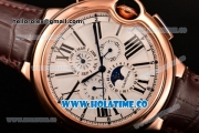 Cartier Ballon Bleu De 44MM Asia Automatic Rose Gold Case with White Dial Black Roman Numeral Markers and Brown Leather Strap