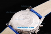 Breitling Navitimer Chronograph Quartz Movement Silver Case with Blue Dial and Blue Leather Strap-Number Markers