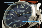 Panerai Luminor Marina PAM 00282 Automatic Movement Steel Case with Blue Dial Green Stick Markers and Brown Leather Strap