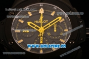 Hublot King Power Chrono Swiss Valjoux 7750 Automatic PVD Case with Black Dial and Yellow Stick Markers