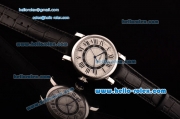 Cartier Rotonde Swiss ETA 2836 Automatic Steel Case Black Leather Strap White Dial and Roman Markers