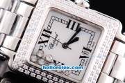 Chopard Happy Sport Swiss ETA Quartz Movement White Dial With Diamond Bezel and Silver Square Case-SSband