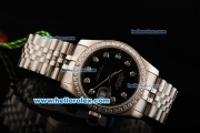 Rolex Datejust Oyster Perpetual Full Swiss ETA 2836 Automatic Movement Full Steel with Black Dial and Diamond Markers/Bezel