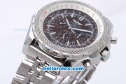 Breitling Bentley Small Date Automatic Movement Silver Case with Brown Dial and Honeycomb Bezel-SS Strap