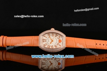 Franck Muller Heart Swiss Quartz Rose Gold Case with Orange Leather Strap Diamond Bezel and White Dial - ETA Coating