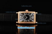 Franck Muller Geneve Long Island Miyota Quartz Gold Case with Black Dial-White Numeral Markers and Leather Strap