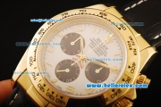 Rolex Daytona Chronograph Swiss Valjoux 7750 Automatic Movement Gold Case with White Dial and Black Leather Strap