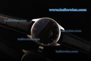 IWC Manual Winding Movement Black Dial with Steel Arabic Numerals and Black Leather Strap