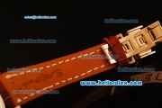 Breitling Transocean Quartz Steel Case with Rose Gold Bezel and White Dial-Brown Leather Strap