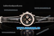 Breitling Navitimer GMT Chrono Swiss Valjoux 7750 Automatic Steel Case with Black Dial Stick Markers and Black Leather Strap