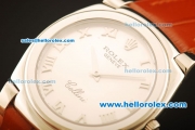 Rolex Cellini Swiss Quartz Steel Case with Silver Dial and Brown Leather Strap-Roman Markers