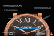 Cartier Rotonde De Miyota Quartz Rose Gold Case with Rose Gold Dial Diamonds Bezel and Roman Numeral Markers