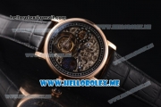 Cartier Ronde De MoonPhase Swiss Tourbillon Manual Winding Rose Gold Case with Skeleton Dial and Black Leather Strap