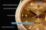 Rolex Day-Date Swiss ETA 2836 Automatic Yellow Gold Case/Bracelet with Yellow Gold Dial and Diamonds Bezel Stick Markers (BP)