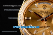 Rolex Day-Date Swiss ETA 2836 Automatic Yellow Gold Case/Bracelet with Yellow Gold Dial and Diamonds Bezel Stick Markers (BP)