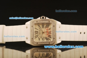 Cartier Santos 100 Swiss ETA 2671 Automatic Steel Case with Diamond Bezel and Beige Dial - 1:1 Original