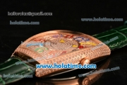 Franck Muller Cintree Curvex Swiss Quartz Rose Gold/Diamonds Case with Diamonds Dial and Colorful Arabic Numeral Markers