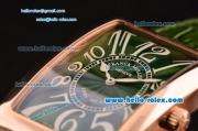 Franck Muller Long Island Swiss Quartz Rose Gold Case Rose Gold Bezel with Green Leather Strap and Green Dial