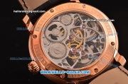 Audemars Piguet Jules Audemars Swiss Tourbillon Manual Winding Movement Rose Gold Case with Black Leather Strap and Skeleton Dial