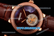 Cartier Rotonde De Swiss Quartz Rose Gold Case with Brown Guilloche Dial Diamonds Bezel and Brown Leather Strap