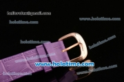 Franck Muller Ronde Miyota Quartz Rose Gold Case with Purple Leather Bracelet Diamond Bezel and Purple Stick Markers