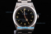 Rolex Explorer Oyster Perpetual chronometer Automatic with Black Dial and White Bezel and Case-Yellow Marking