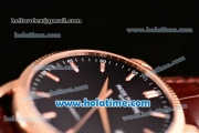 Patek Philippe Calatrava Swiss ETA 2824 Automatic Rose Gold Case with Black Dial and Brown Leather Strap