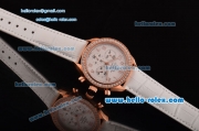Omega Speedmaster Chrono Swiss Quartz Rose Gold Case Diamond Bezel with White Leather Strap and White Dial Numeral Markers