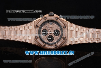 Audemars Piguet Royal Oak Offshore Seiko VK67 Quartz Rose Gold/Diamonds Case with Rose Gold Dial Diamonds Bezel and Arabic Numeral Markers